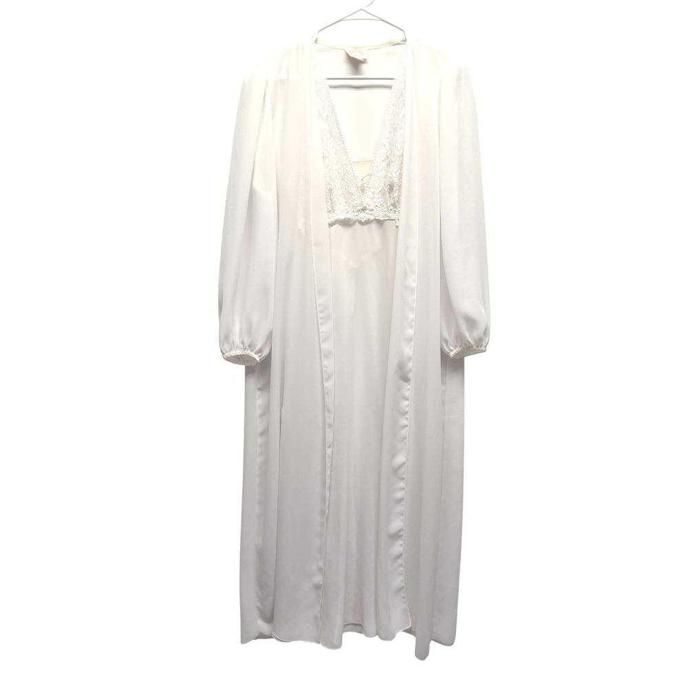 VTG INTIMATES by FLORA Women's Ivory Embroidered Robe & Gown Set Fairy Large